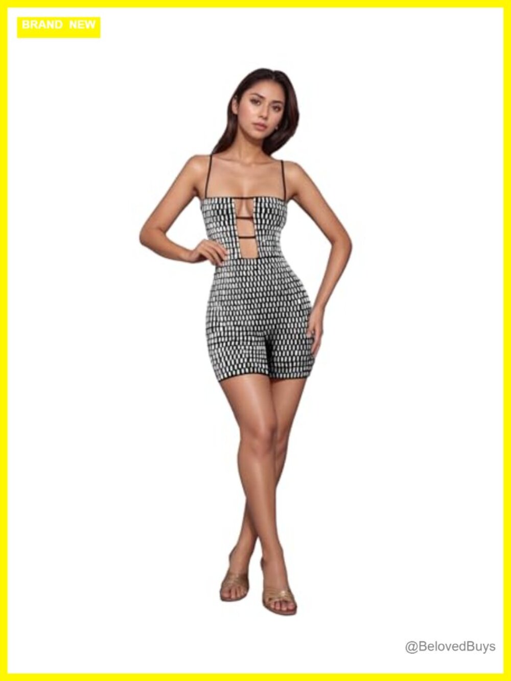 Rhinestone Mesh See Through Sleeveless Romper Sexy Club Party Jumpsuit